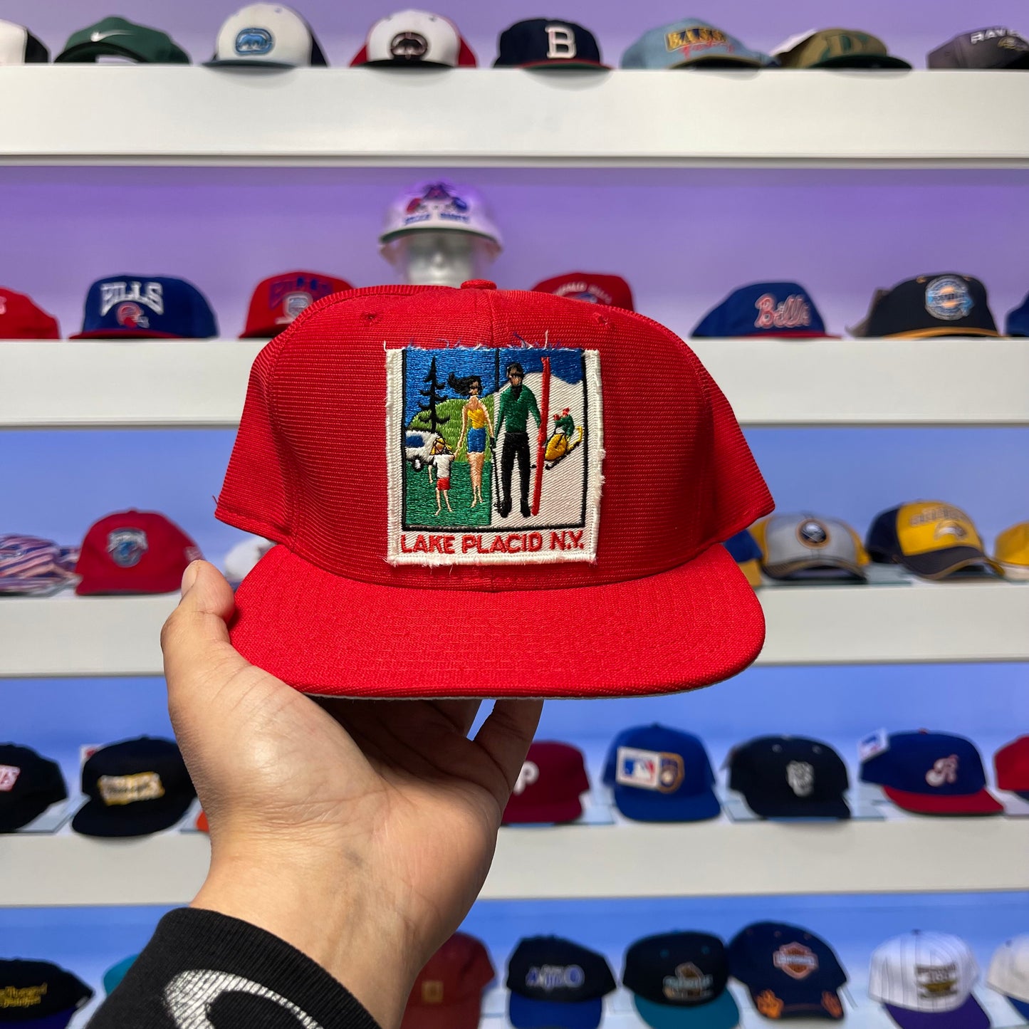 Vintage 1990s Lake Placid NY Nylon Snap Back