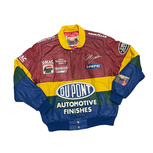 Vintage 90s Jeff Hamilton x Jeff Gordon DuPont "Rainbow Warrior" Leather Racing Jacket Size XL