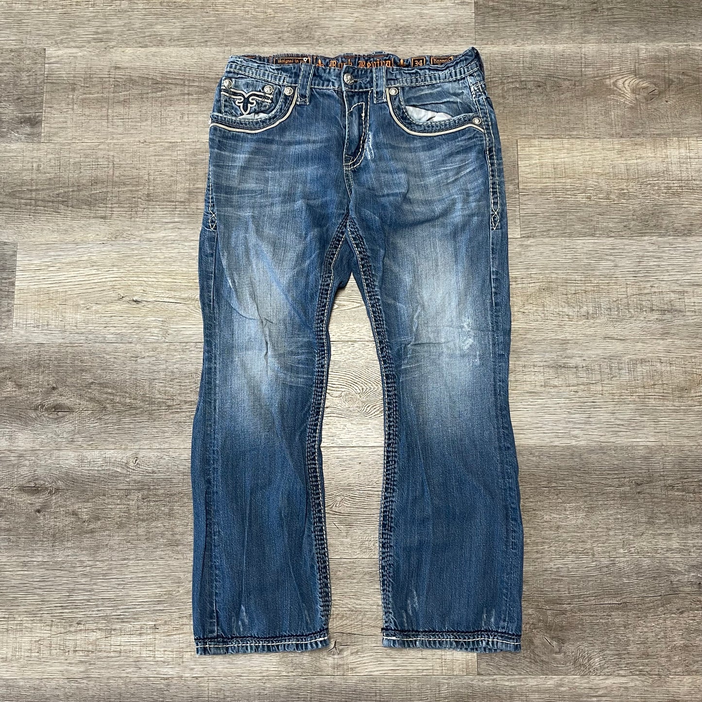 Vintage Y2K Rock Revival Denim Blue Jeans Size 34x42