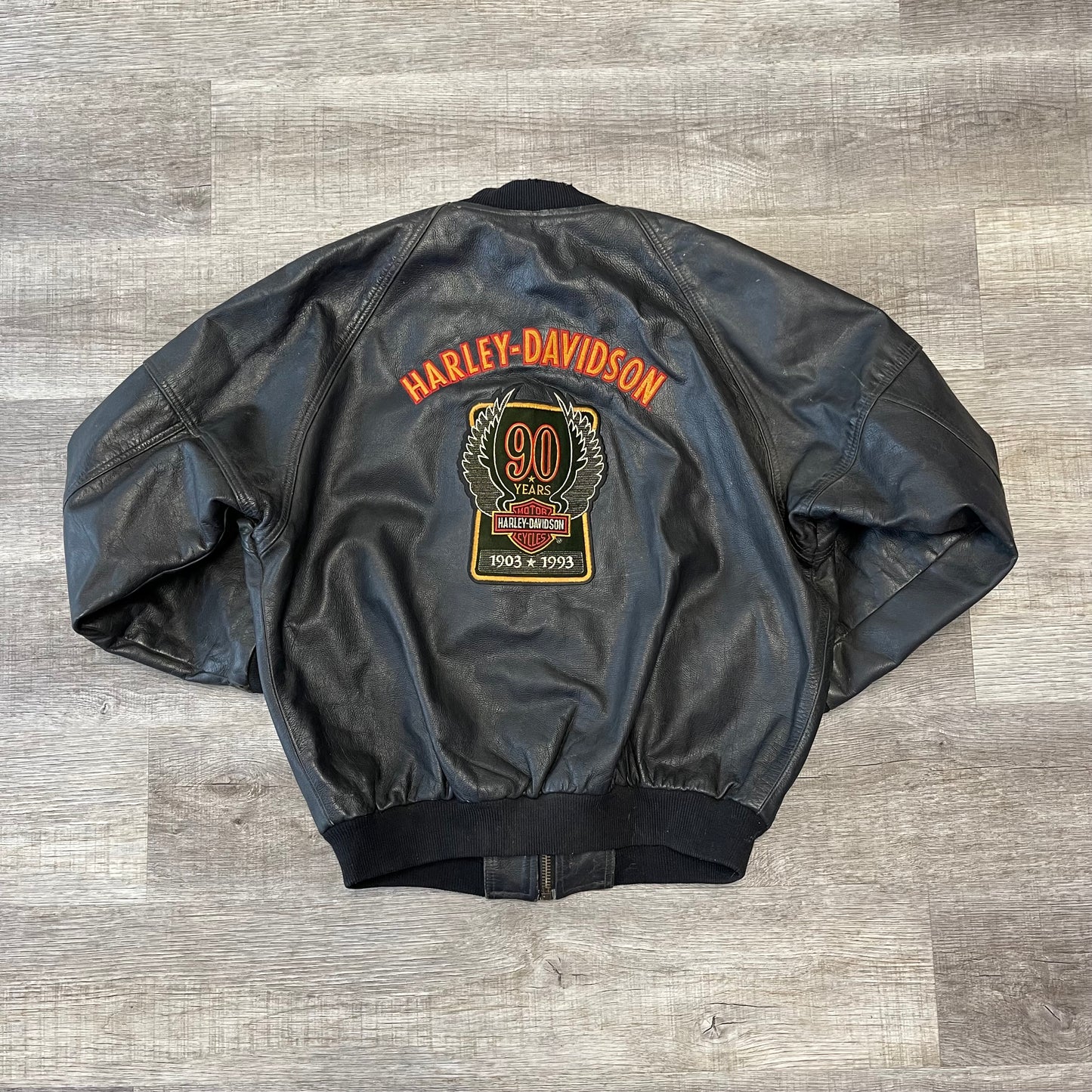 Vintage 1993 90 Years of Harley Davidson Motorcycle Leather Jacket XL