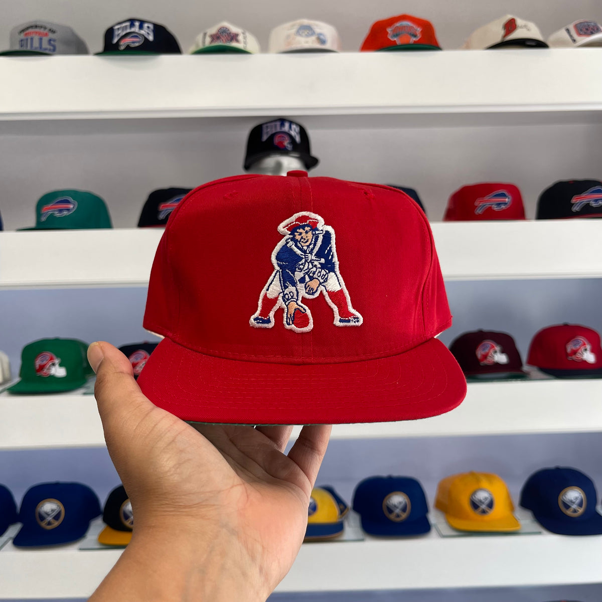 Vintage 1990s NFL New England Patriots Red Dome Wool Snap Back Dead Stock New