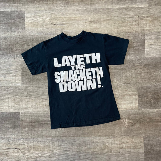 Vintage 1998 WWF  T-shirt Layeth The Smacketh Down On Your Candyass Wrestling Rock Size Medium