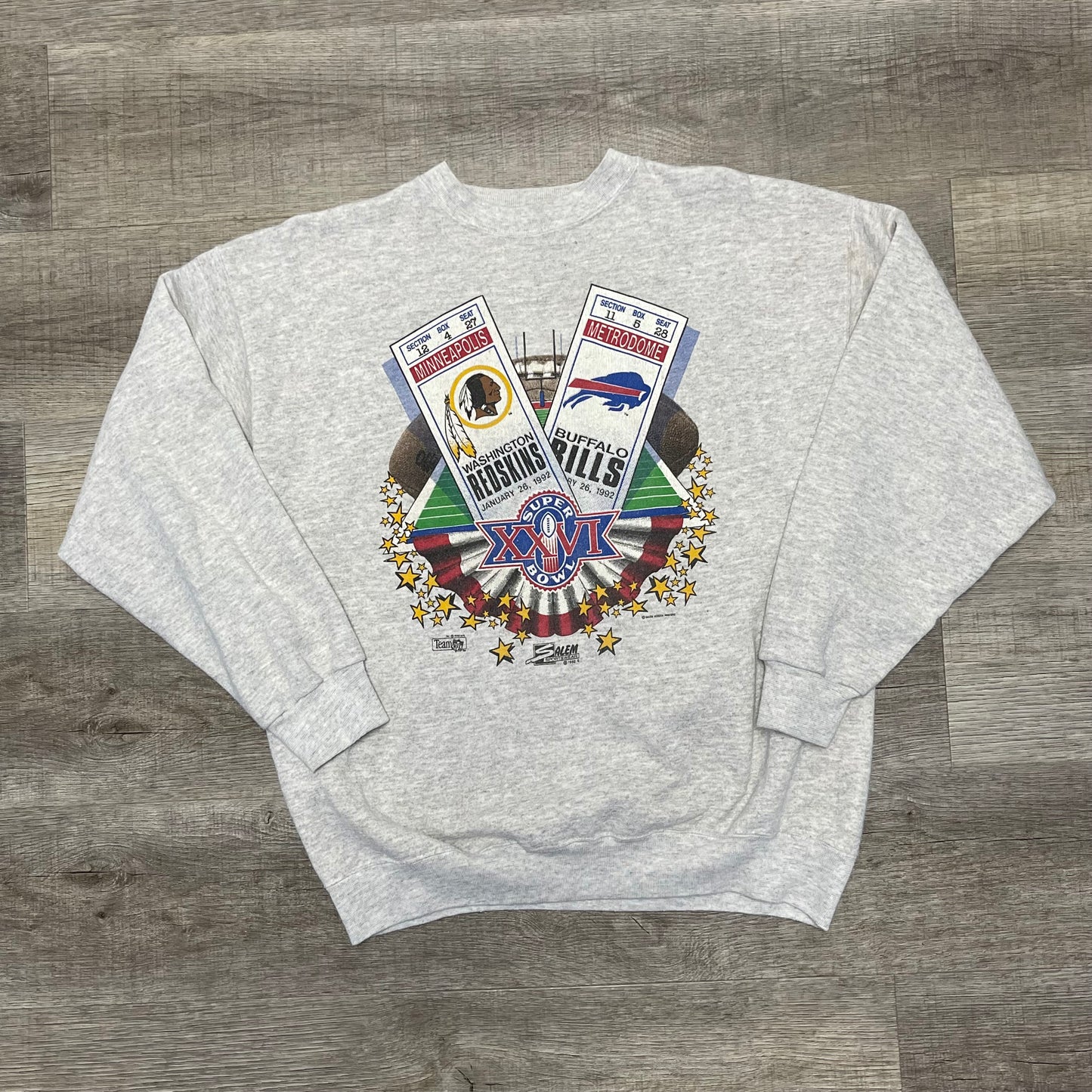 Vintage 1992 Buffalo Bills Vs Washington Redskins Super Bowl XXVI Salem Sweatshirt Size XL