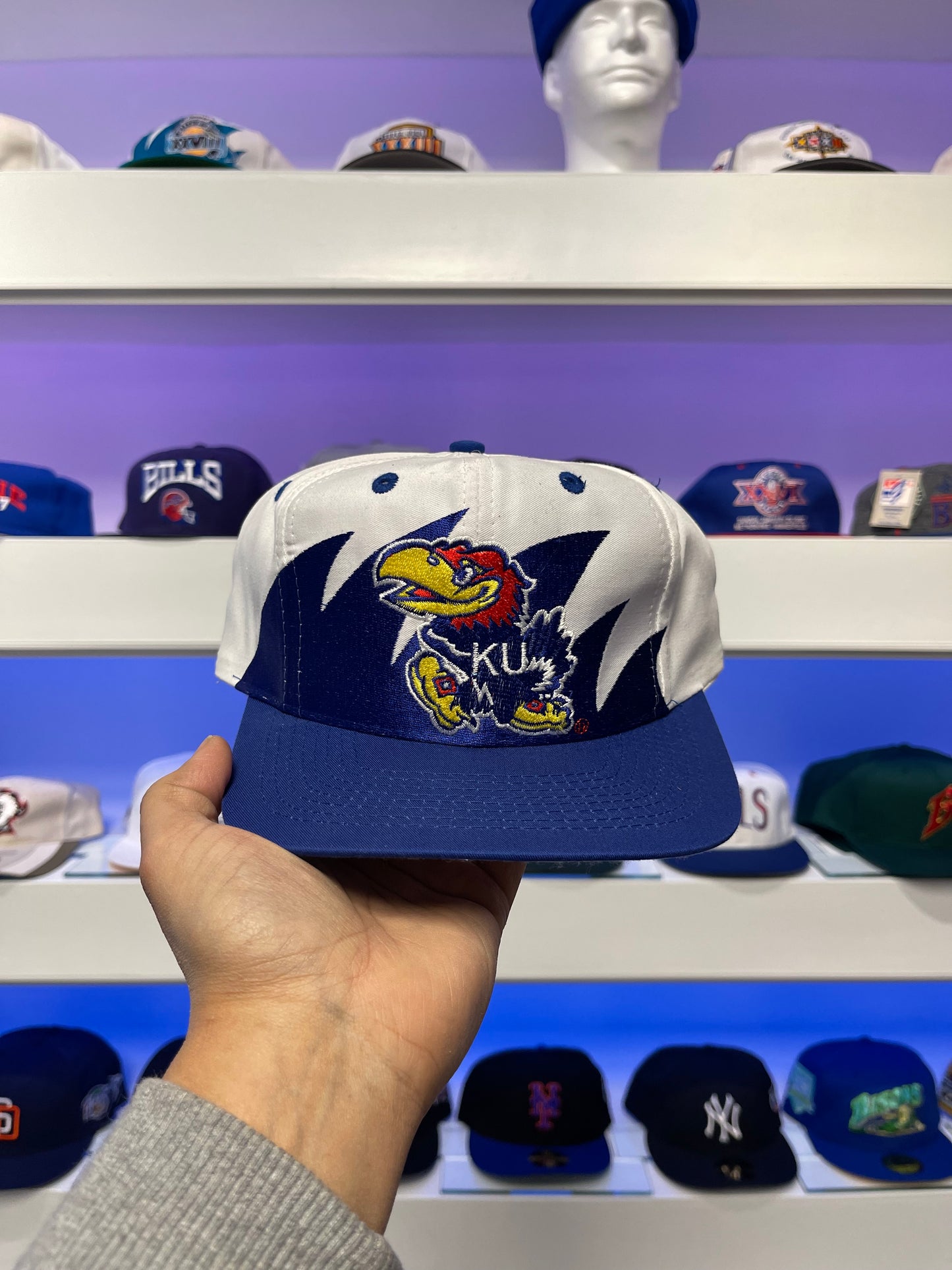 1990s Kansas NCAA Jayhawks Logo 7 Shark Tooth Snap Back