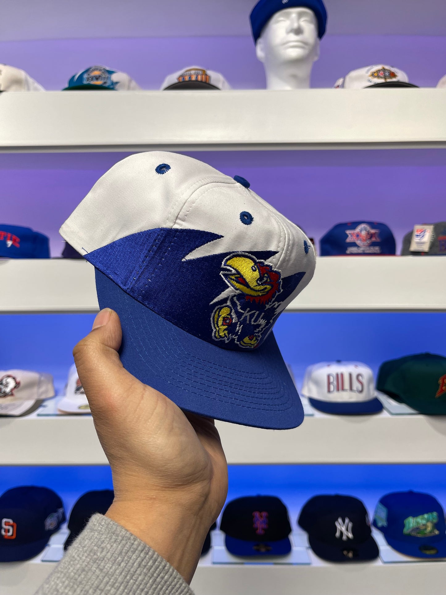 1990s Kansas NCAA Jayhawks Logo 7 Shark Tooth Snap Back