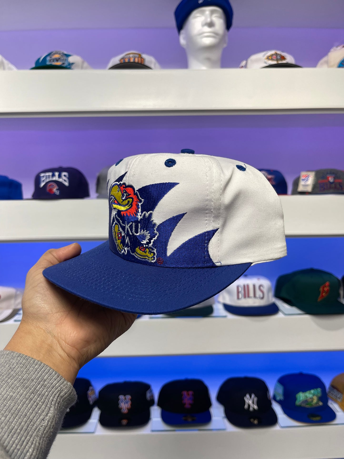 1990s Kansas NCAA Jayhawks Logo 7 Shark Tooth Snap Back